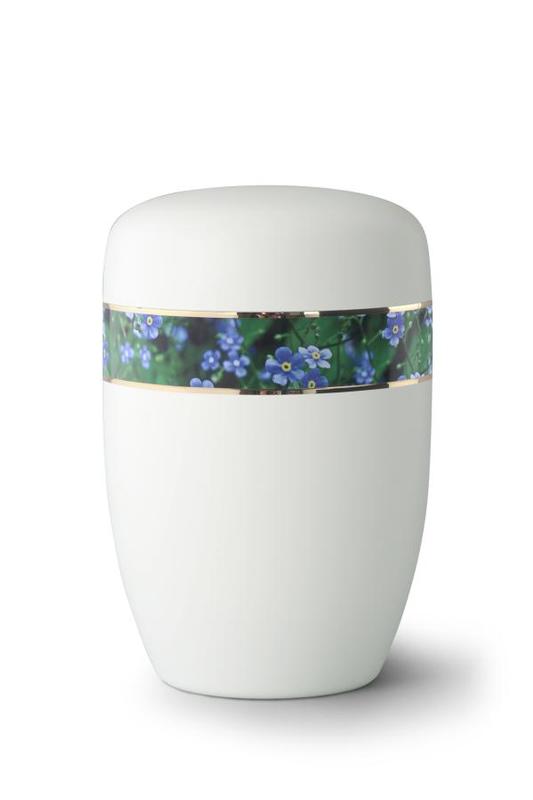 Steel Urn (White with Forget Me Not Border)