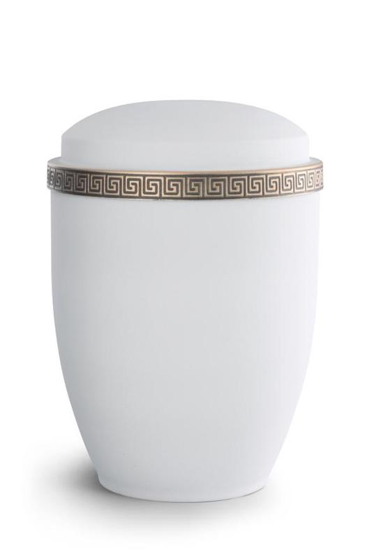 Steel Urn (White with Gold Block Spiral Border)