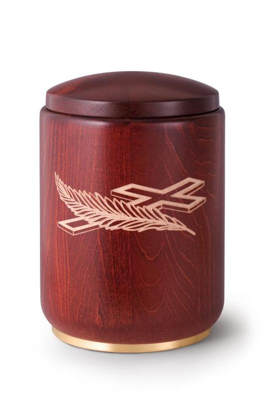 Wooden Urn (Stained Mahogany with Cross and Feather Engraving)