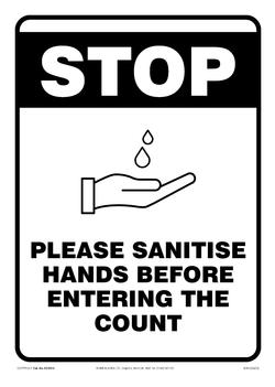 Sign - PLEASE SANITISE HANDS BEFORE ENTERING THE COUNT