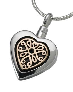 Sterling Silver Heart Pendant with 14K Gold Filigree Insert