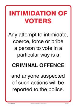 Sign - 'INTIMIDATION OF VOTERS' - Paper