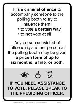 Sign - Influence at the polling booth, ask for assistance