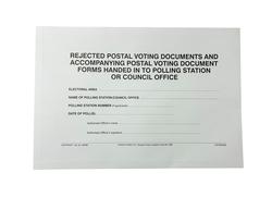 Envelope to contain Rejected Postal Voting Documents and Accompanying Return of Postal  Voting Documents Forms handed in to polling station