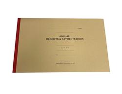 Annual receipts and payments book with blank column headings.