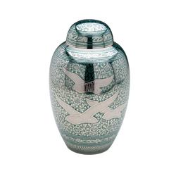 Brass Urn (Silver and Green with Flying Birds Design) 