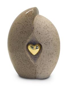 Medium Ceramic Urn (Natural Stone with Gold Heart Motif)