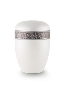 Arboform Urn (White with Silver Fan Border)