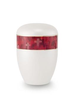 Arboform Urn (White with Red Crosses Border)