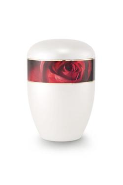 Arboform Urn (White with Red Rose Border)