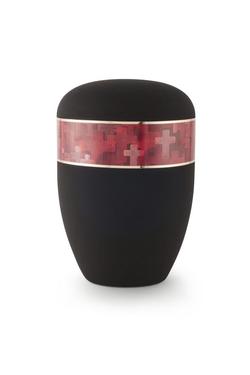 Arboform Urn (Black with Red Crosses Border)