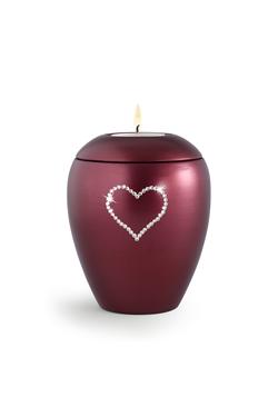 Candle Holder Keepsake (Burgundy) with crystal heart