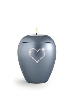 Candle Holder Keepsake (Steel Grey) with crystal heart