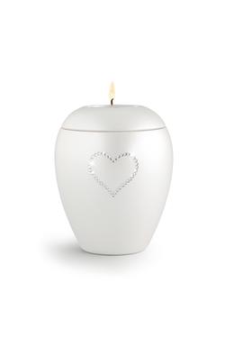 Candle Holder Keepsake (White) with crystal heart