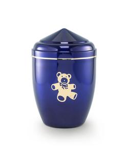 Infant Urn (Blue with Gold Teddy Bear Motif)