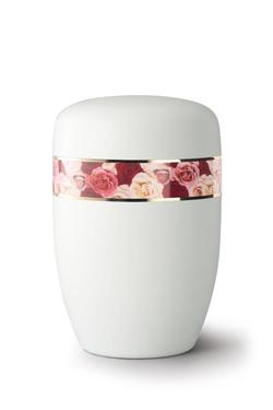 Steel Urn (White with Multi-coloured Rose Border)
