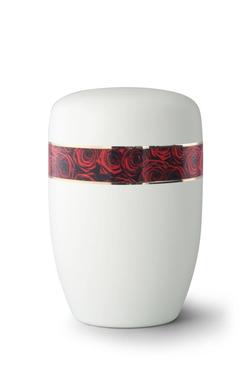 Steel Urn (White with Red Rose Border)