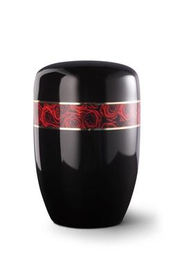 Steel Urn (Black with Red Rose Border)