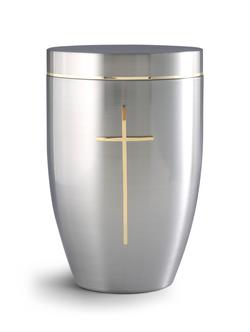 Steel Urn - Gold Cross