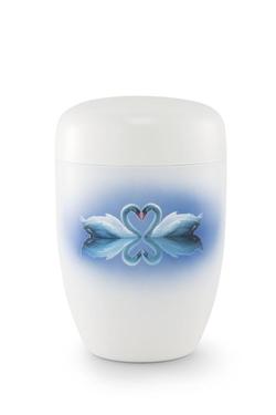 Steel Urn (White with Swans Motif) (CLEARANCE STOCK PRICE REDUCED)