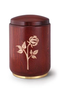 Wooden Urn - Stained Mahogany with Rose Engraving