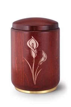 Wooden Urn (Stained Mahogany with Calla Lily Engraving)