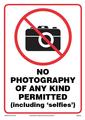 Sign - no photography including 'Selfies'